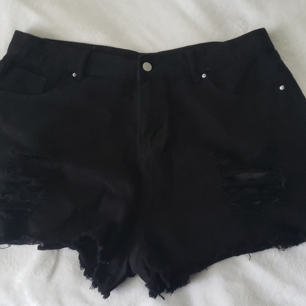 Black "destroyed" Denim Shorts